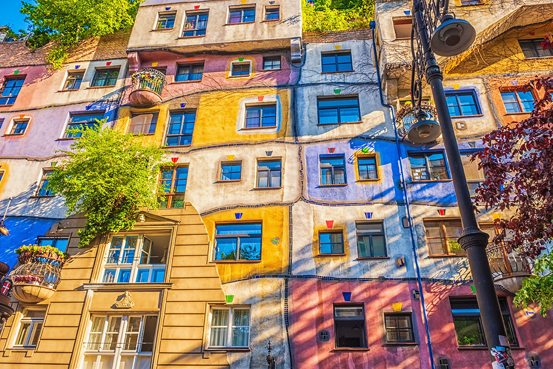 Colorful painted exterior of Hundertwasser house in Vienna, Austria
